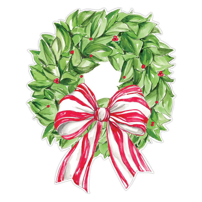 Christmas Wreath Berries with Red Striped Bow Posh Die-Cut Placemats