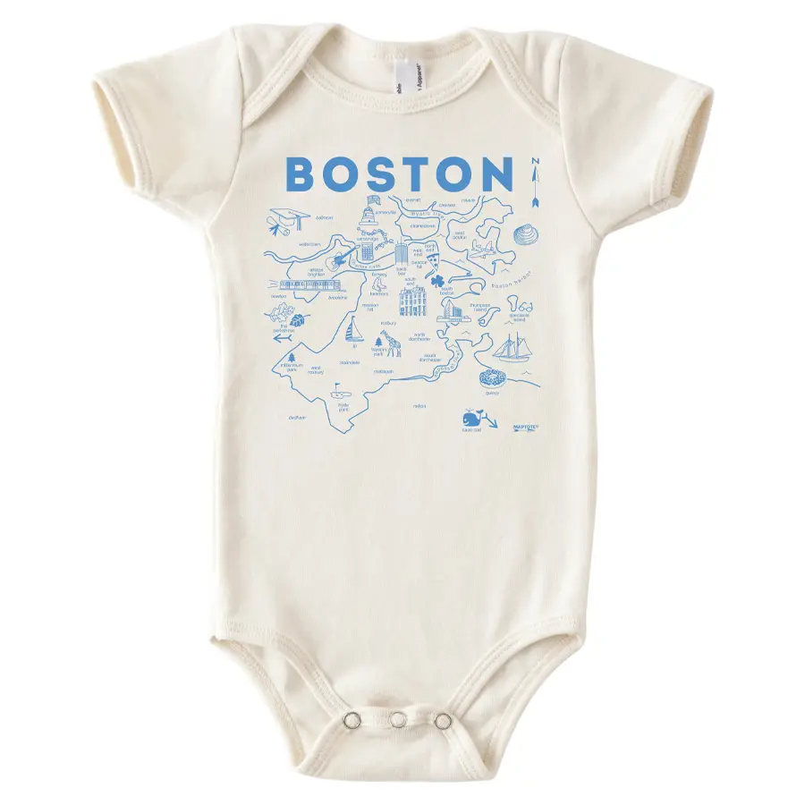 Boston Baby One-Piece - Map Design, Organic Cotton, USA Made