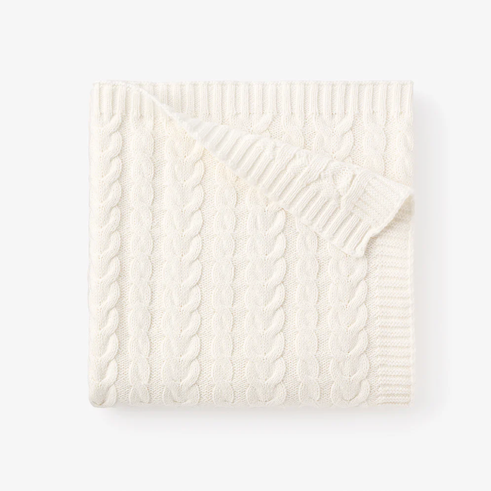 Whisper White Horseshoe Cable Knit Baby Blanket 30"x40"