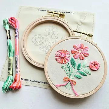 Floral Trio Embroidery Kit & eCourse - Variegated Purple