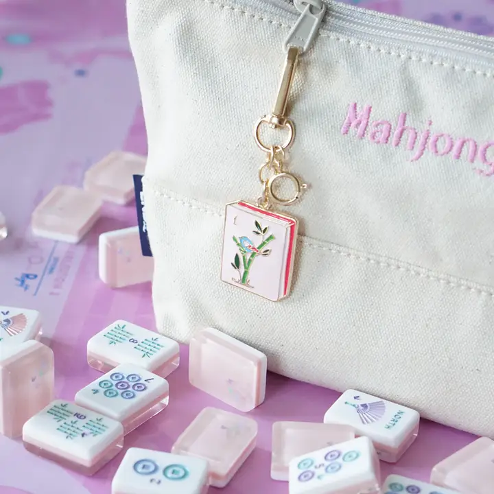 Mahjong Tile Enamel Bag Charm in Pink