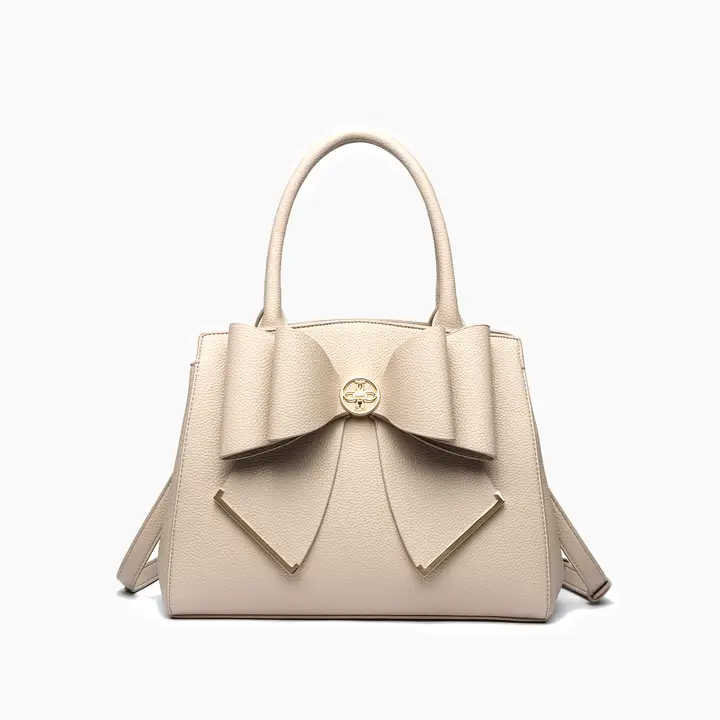 Poppy Bowtie Structured Top Handle Spring Shoulder Bag-  Beige