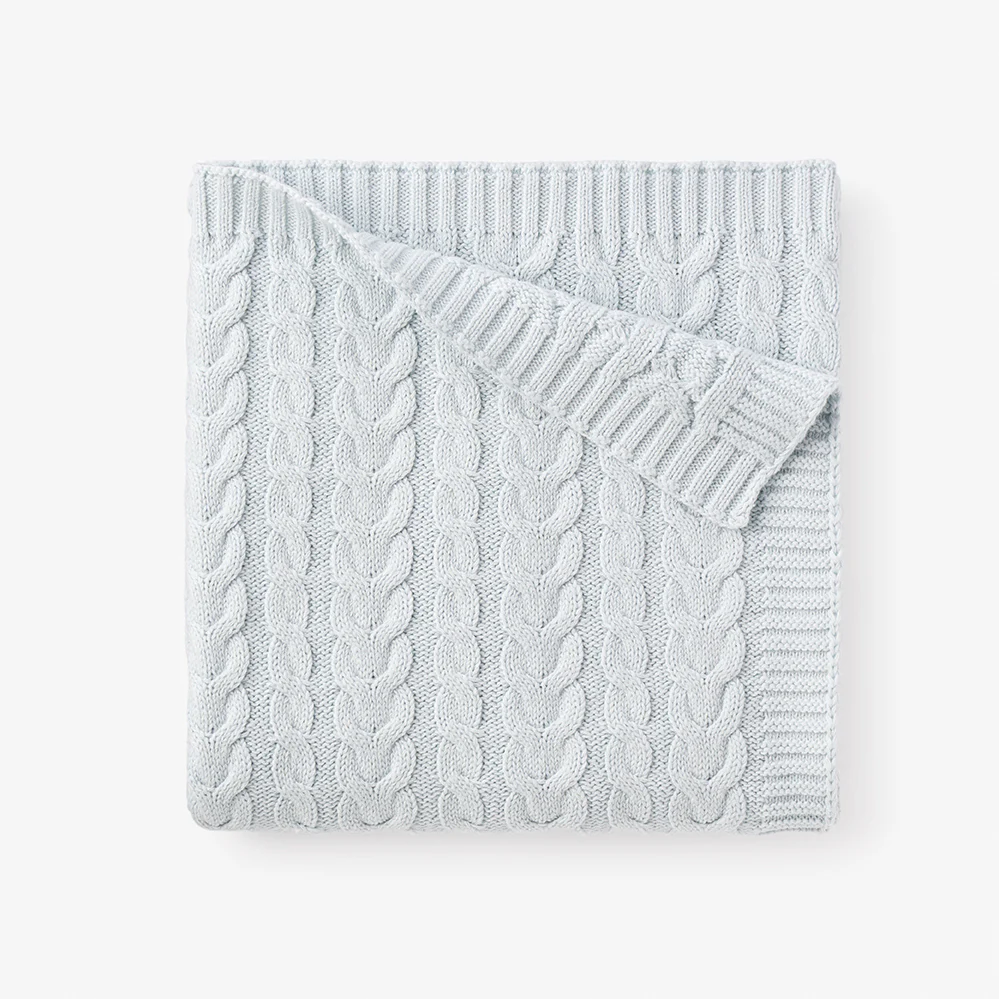 Pale Blue Horseshoe Cable Knit Baby Blanket 30"x40"