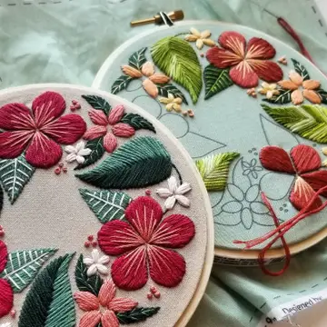Floral Flourish Beginner Embroidery Kit - Light Taupe Fabric