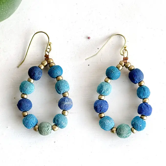 Kantha Azure Beaded Teardrop Earrings |