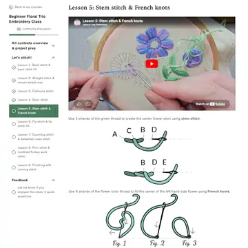 Floral Trio Embroidery Kit & eCourse - Variegated Purple