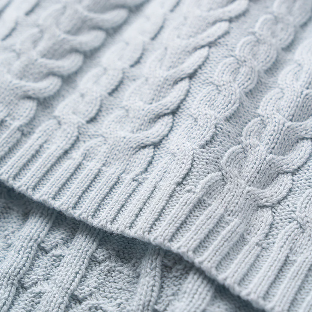 Pale Blue Horseshoe Cable Knit Baby Blanket 30"x40"