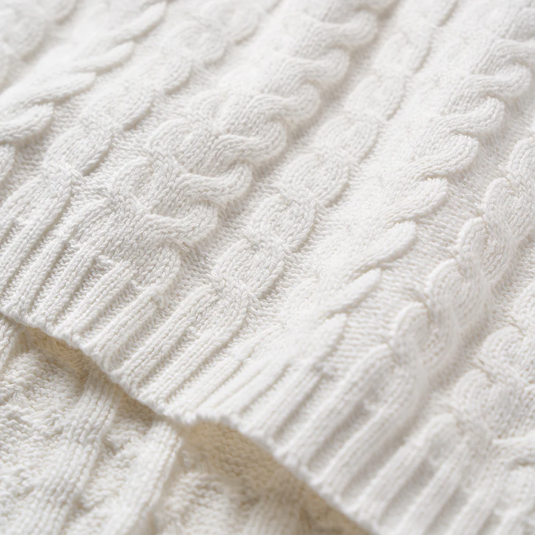 Whisper White Horseshoe Cable Knit Baby Blanket 30"x40"