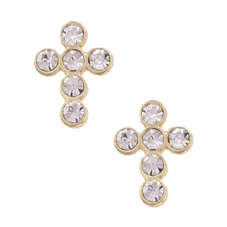 Elizabeth Pave Cross Stud Earrings in Shiny Gold