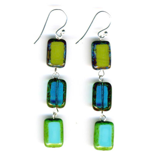 Triple Tile Earrings, Turquoise and Greens-Stefanie Wolf Designs -