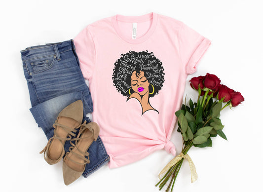 PrimestoreUS - Powerful Afro Woman Shirt, Afrocentric Shirt, Afro Praying Shirt, Afro American Shirt, Black Woman Shirt, Black Girl Magic Shirt, BLM Shirt.: Unisex-M / White