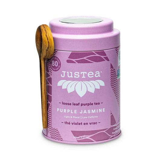 JusTea - Purple Jasmine Tin with Spoon -Organic Fair-Trade Purple Tea