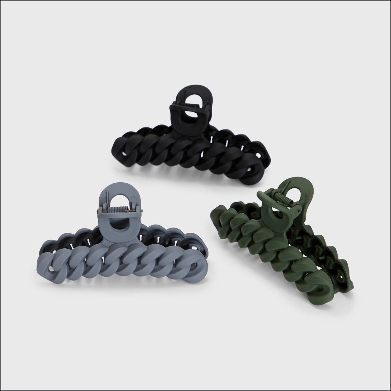 KITSCH - Eco-friendly Chain Claw Clip 3pc Set - Black/Moss