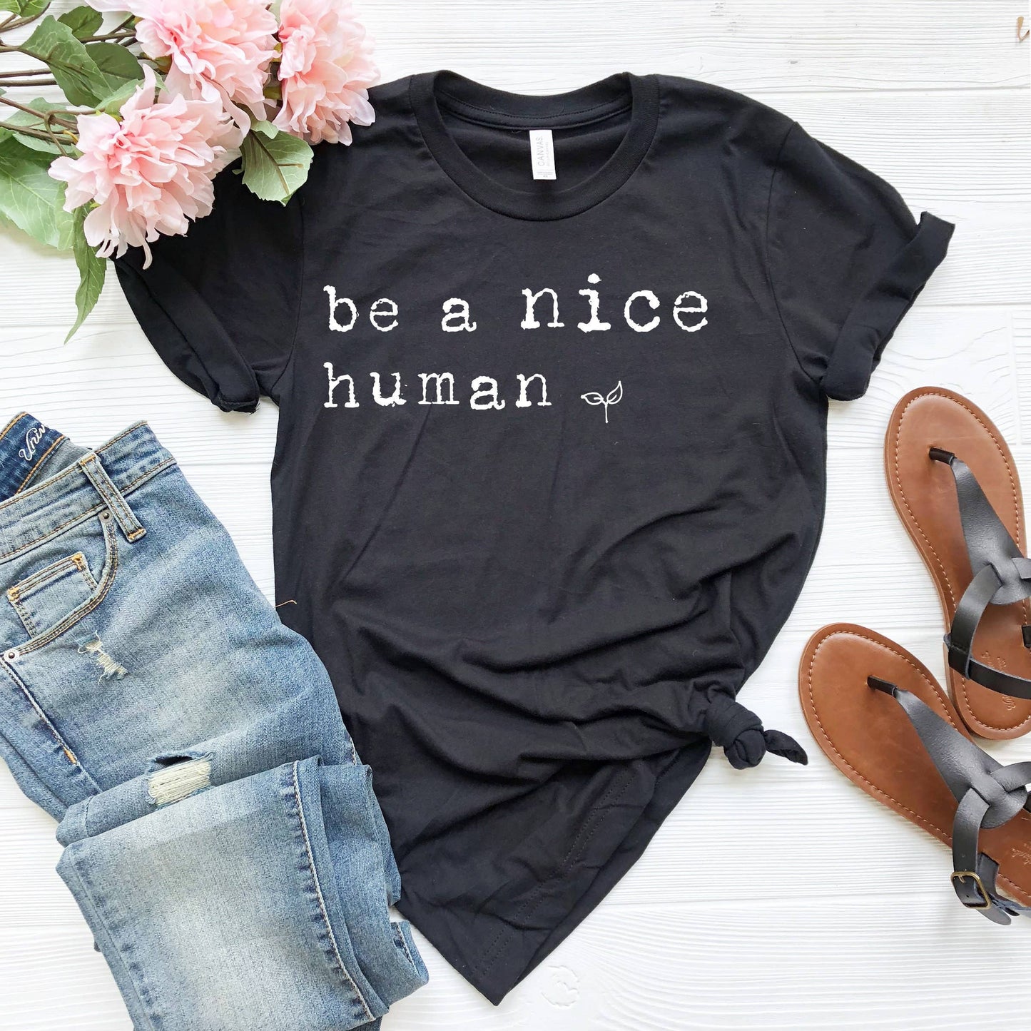 PrimestoreUS - Be a Nice Human Shirt, Graphic Tee, Funny Women's Shirt, Brunch Shirts, Weekend Shirt, Boating Shirt, Workout Shirt: Unisex-L / Black